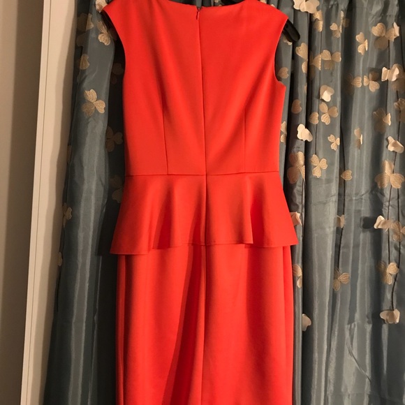 Coral color cap sleeve peplum dress - Picture 5 of 5