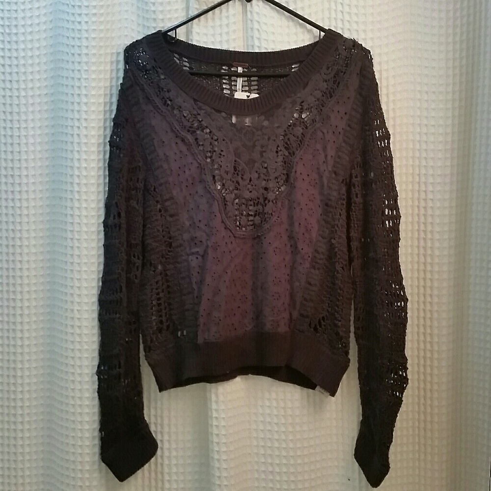Freepeople sweater with woven an lace insert NWT