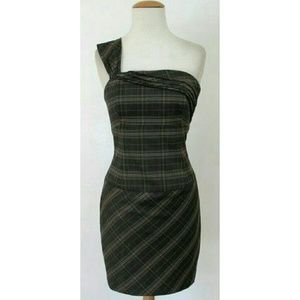 Black Halo One Shoulder Plaid Mini Jackie dress 2