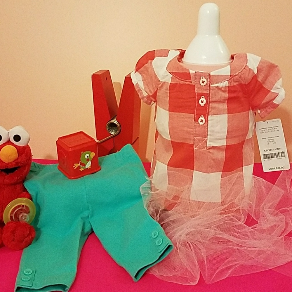 🔴Red Plaid & Mint Green Newborn Outfit