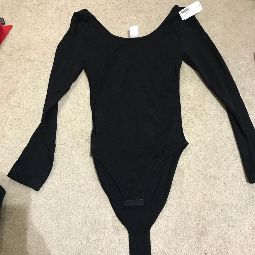 Flat black long sleeve body suit
