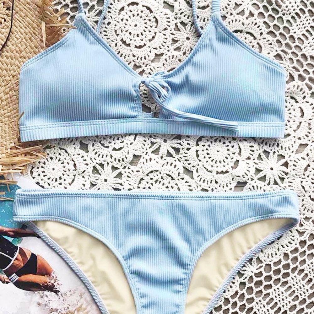 Blue Fluffy Cloud Tie Bikini Set