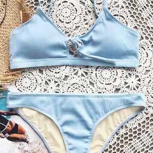 Blue Fluffy Cloud Tie Bikini Set