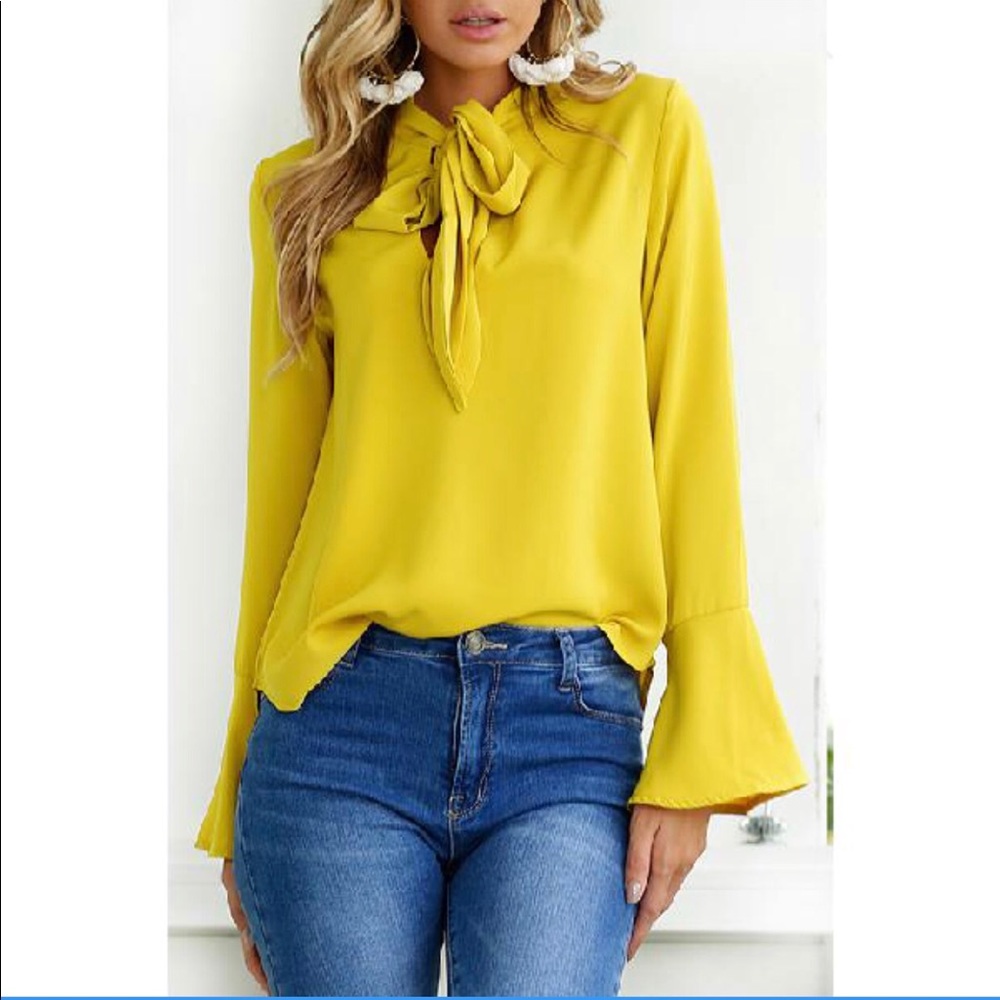 Yellow self tie blouse