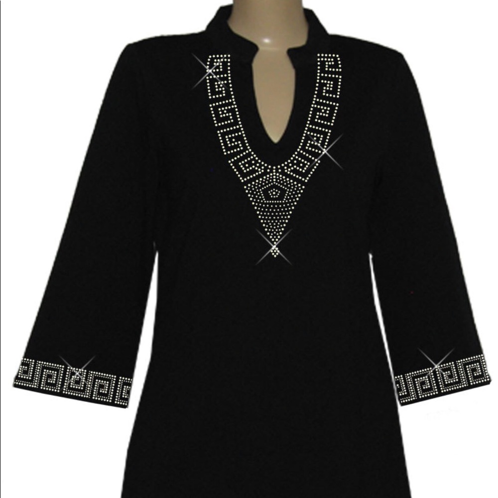 Tunic vneck Rhinestone 3-4 Top