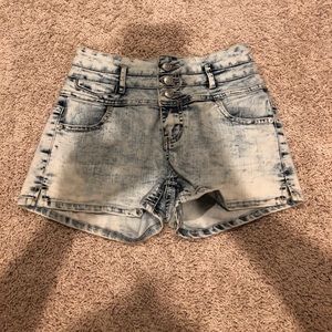 High rise acid wash jean shorts
