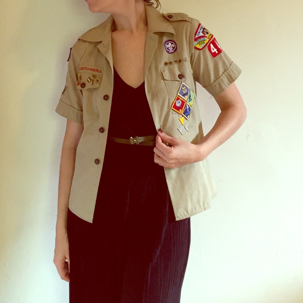 Vintage Boy Scout Uniform Shirt w Patches Pins XS