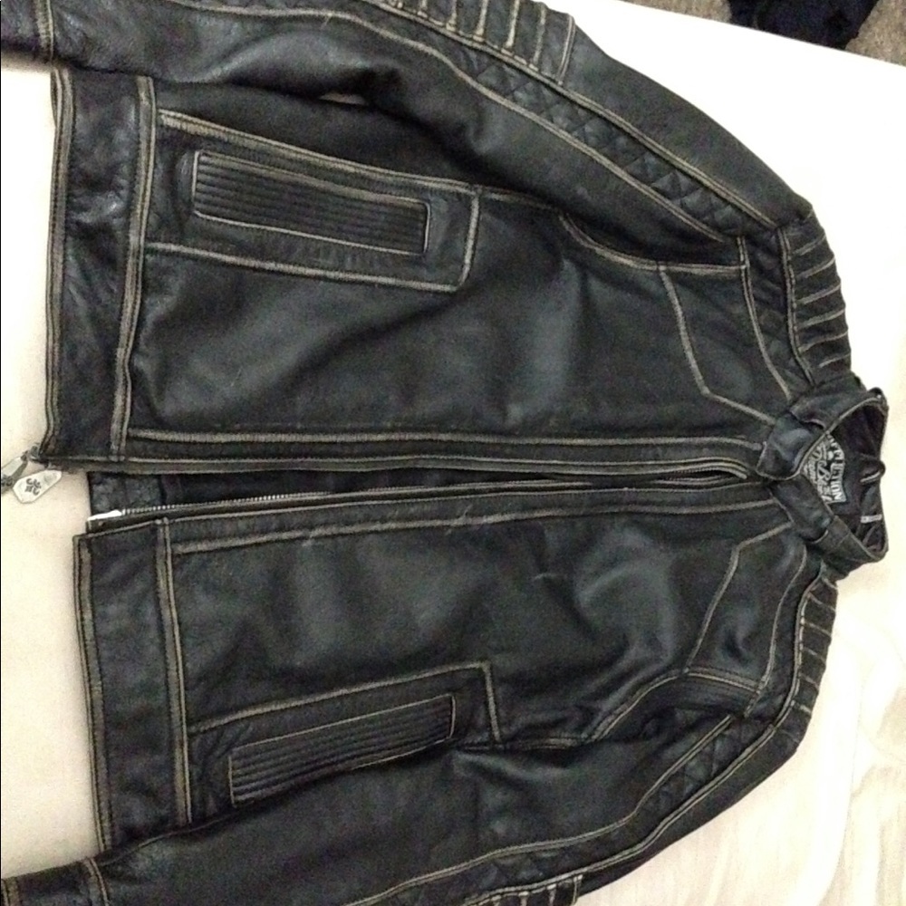 Mens Affliction black leather jacket Xl