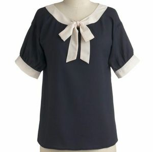 🍬 MOD CLOTH Blue Flowy Madeline Top w/ Bow Tie