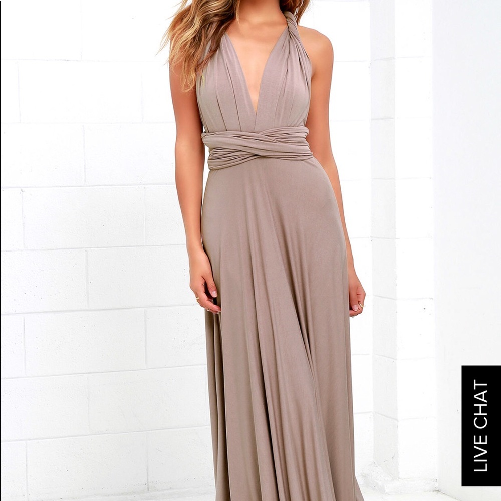 Lulus Tricks of the Trade taupe maxi dress