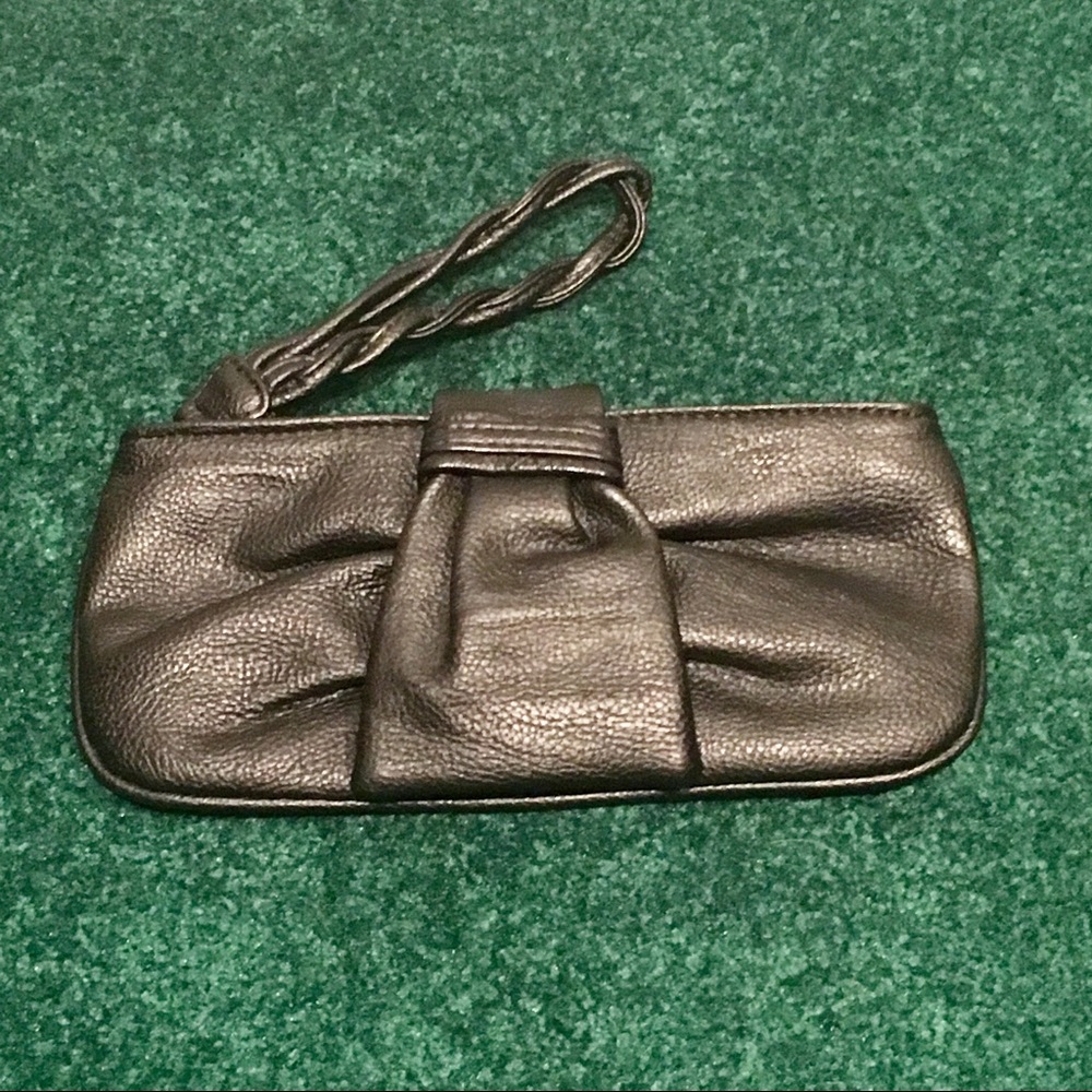 Black clutch with wrist strap