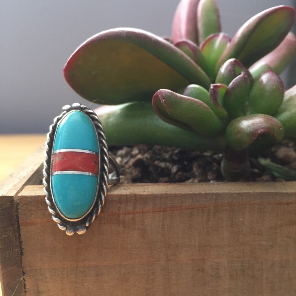 Native American • vintage turquoise & agate ring