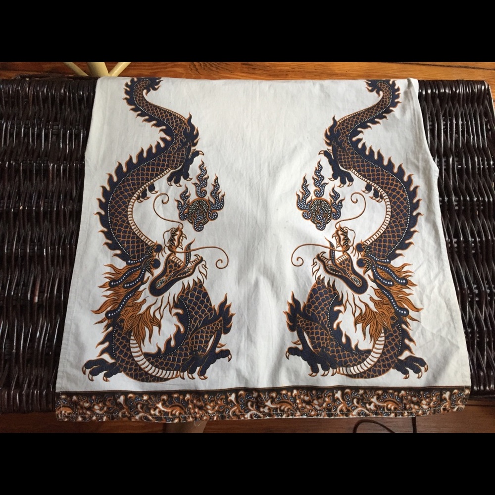 LONG pencil skirt with Batik dragon panels- S