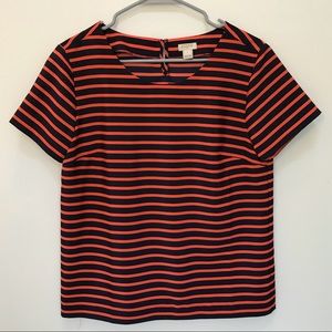 Navy orange striped blouse keyhole detail J. Crew