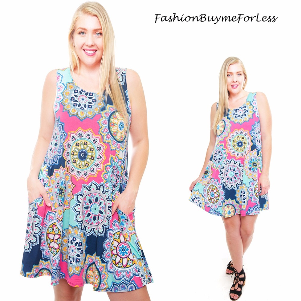 PLUS Size BOHO Medallion Babydoll Tank Mini Dress
