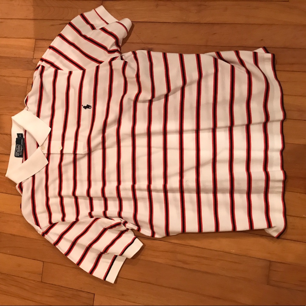 Red, navy and white stripes polo!