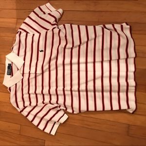 Red, navy and white stripes polo!