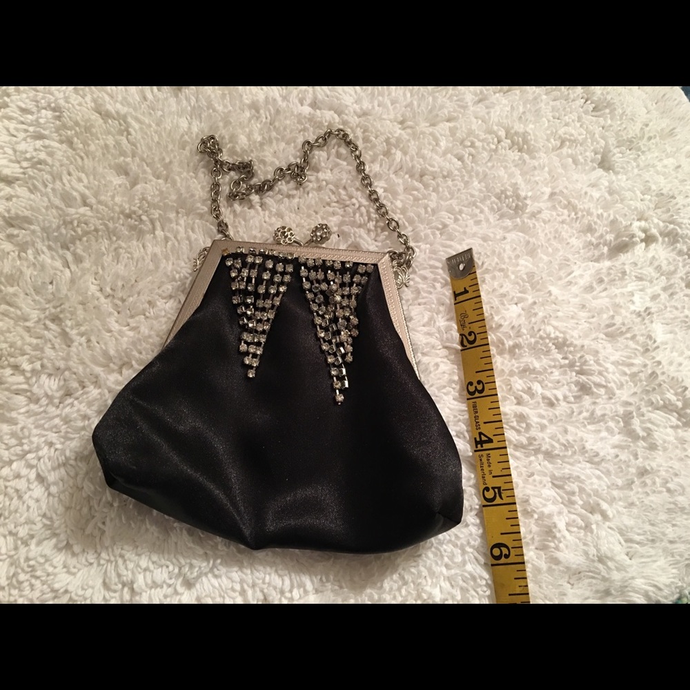 Black silk and rhinestone evening bag
