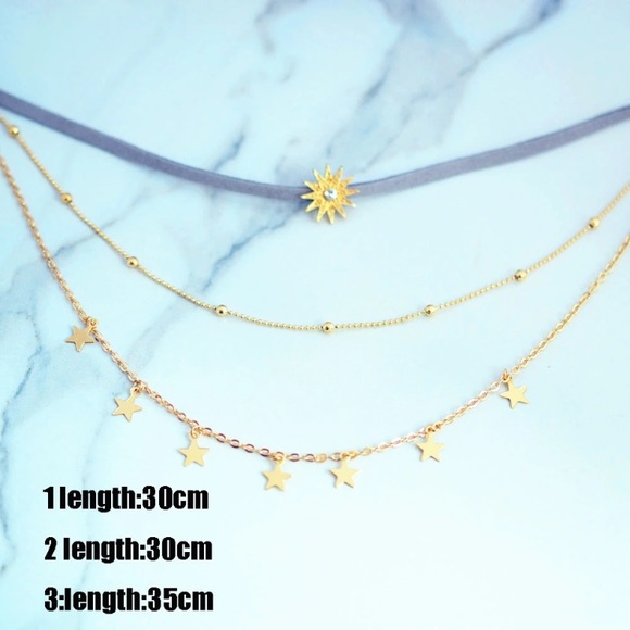New Gold 3 Layered Star Choker Necklace - Picture 4 of 6