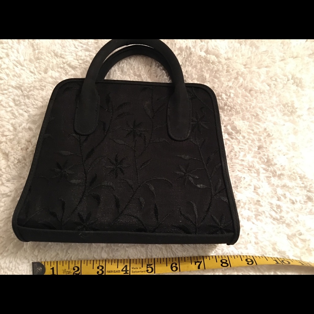 Black embroidered evening bag
