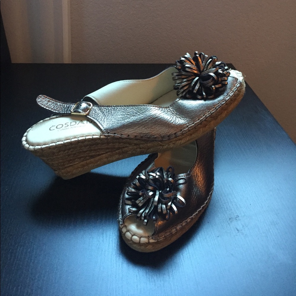 Bronze leather & wicker wedge sandals-from Spain!