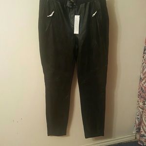 New! Black Motor Faux Leather Pants