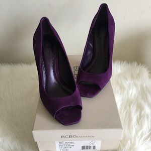 BCBGeneration Purple Suede Peep Toe Heel