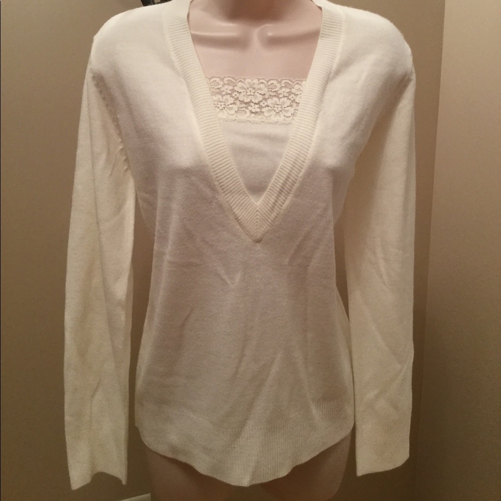 NWT Winter White Acrylic Sweater with Lace Insert