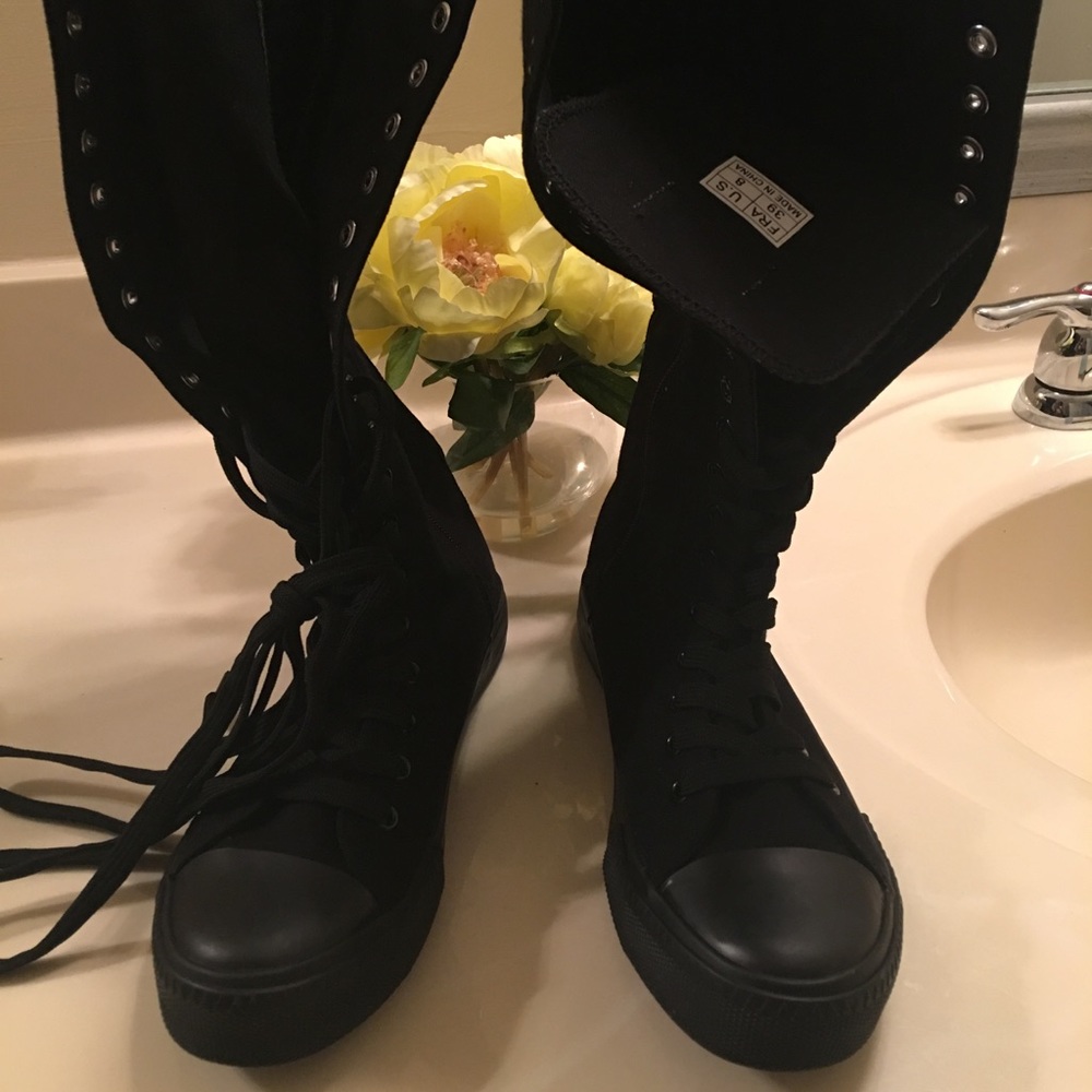 Sneakers! Just below the knee