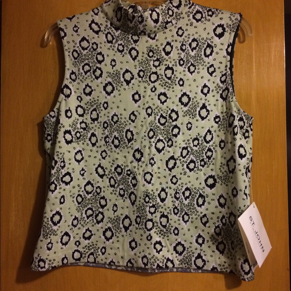 St John shoulder to neck zip patterned top