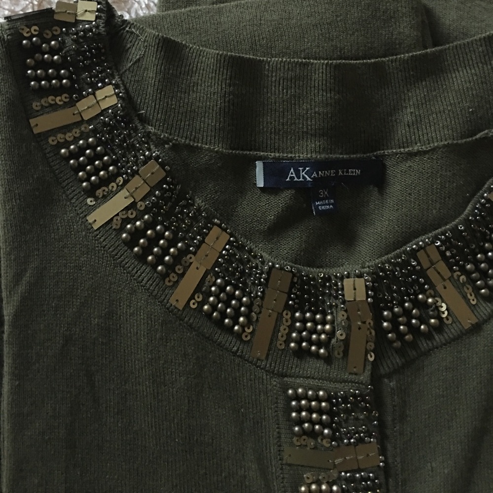 Sold AK ANNE KLEIN KNIT TOP OLIVE GREEN - Picture 2 of 7