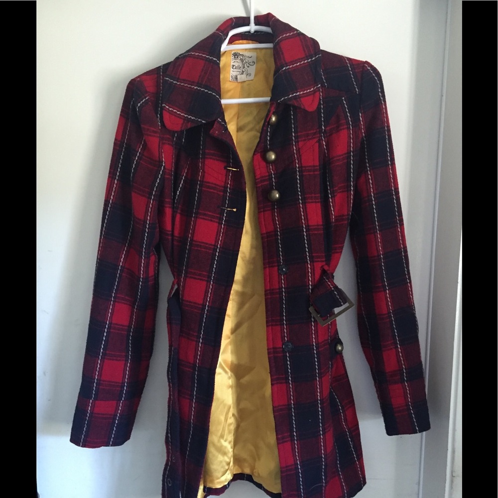 Plaid wool trench coat