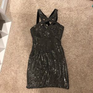 Bebe 2B gold mini dress