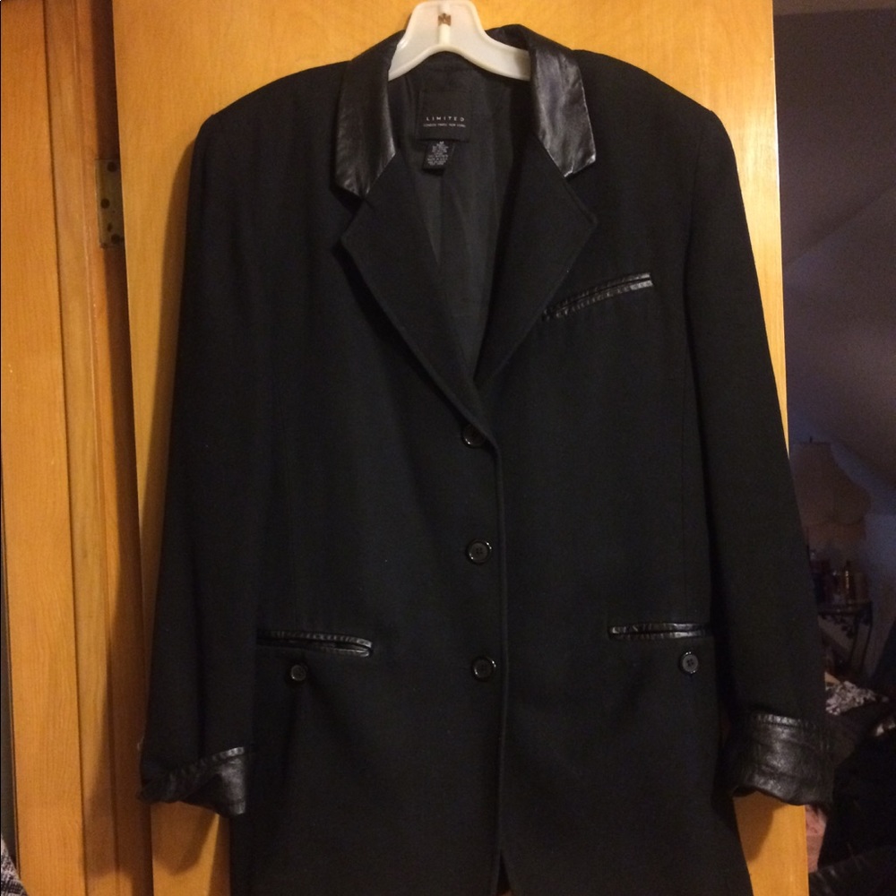 Black blazer with faux leather trim