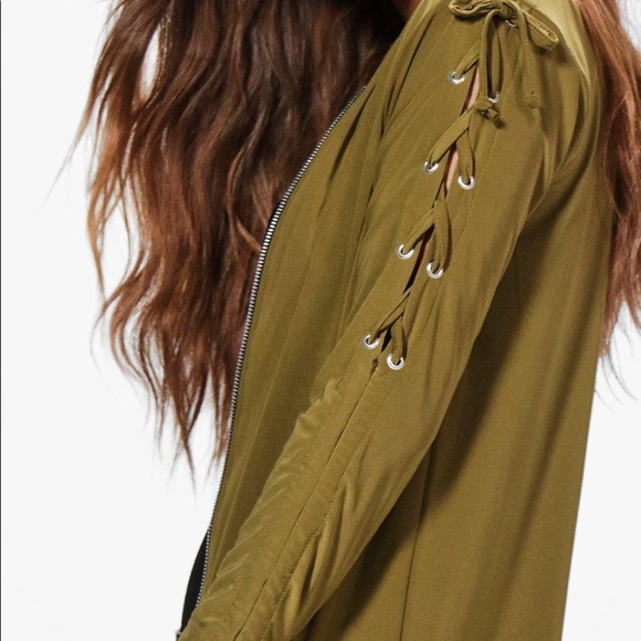 Petite Lola Lace Up Sleeve Bomber Jacket. FP - Picture 3 of 6