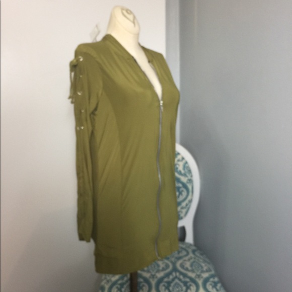 Petite Lola Lace Up Sleeve Bomber Jacket. FP - Picture 4 of 6