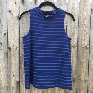 High Neck Blue Striped Tank