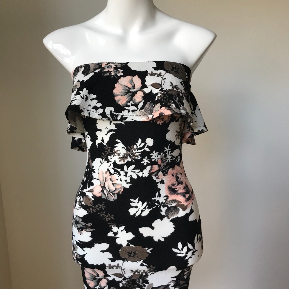 Floral Tube Bodicon Dress with Ruffles