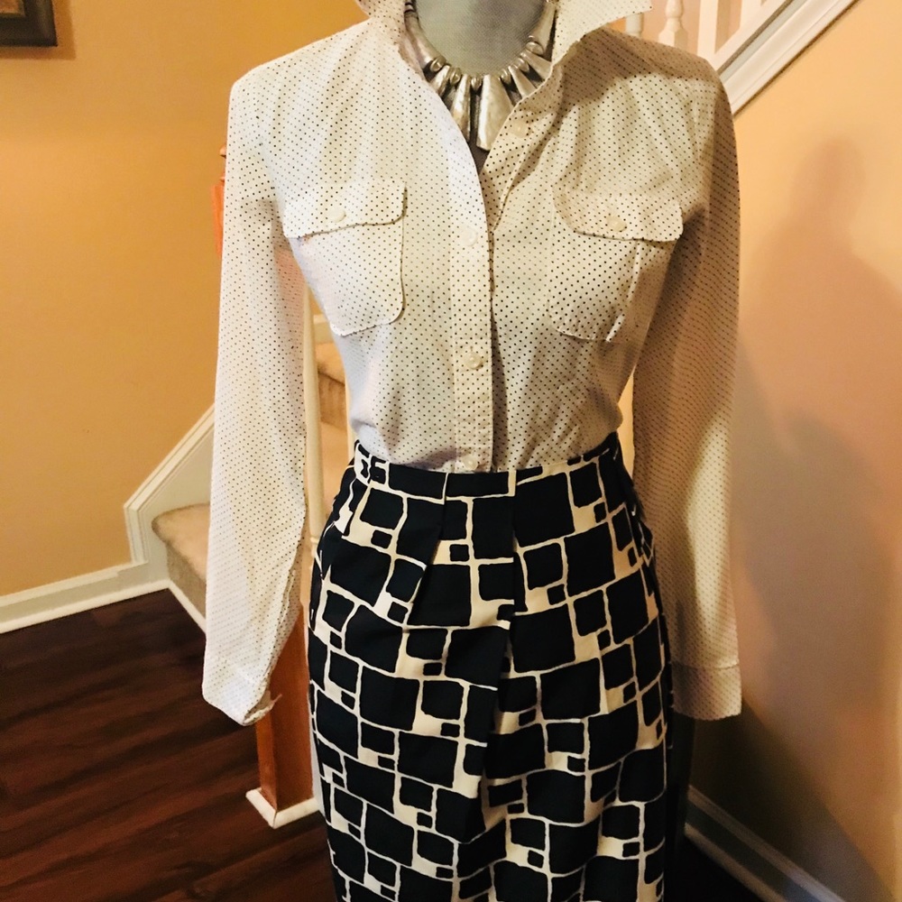 Color block skirt and polka dot shirt