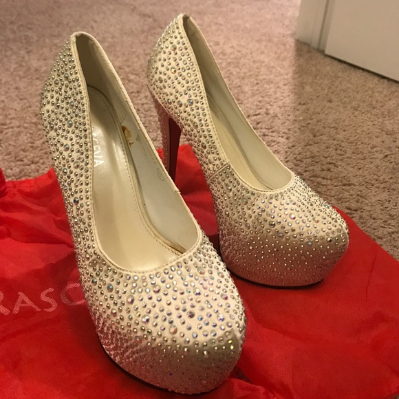 Krasceva Shoes - Krasceva Ivory rhinestone covered platforms