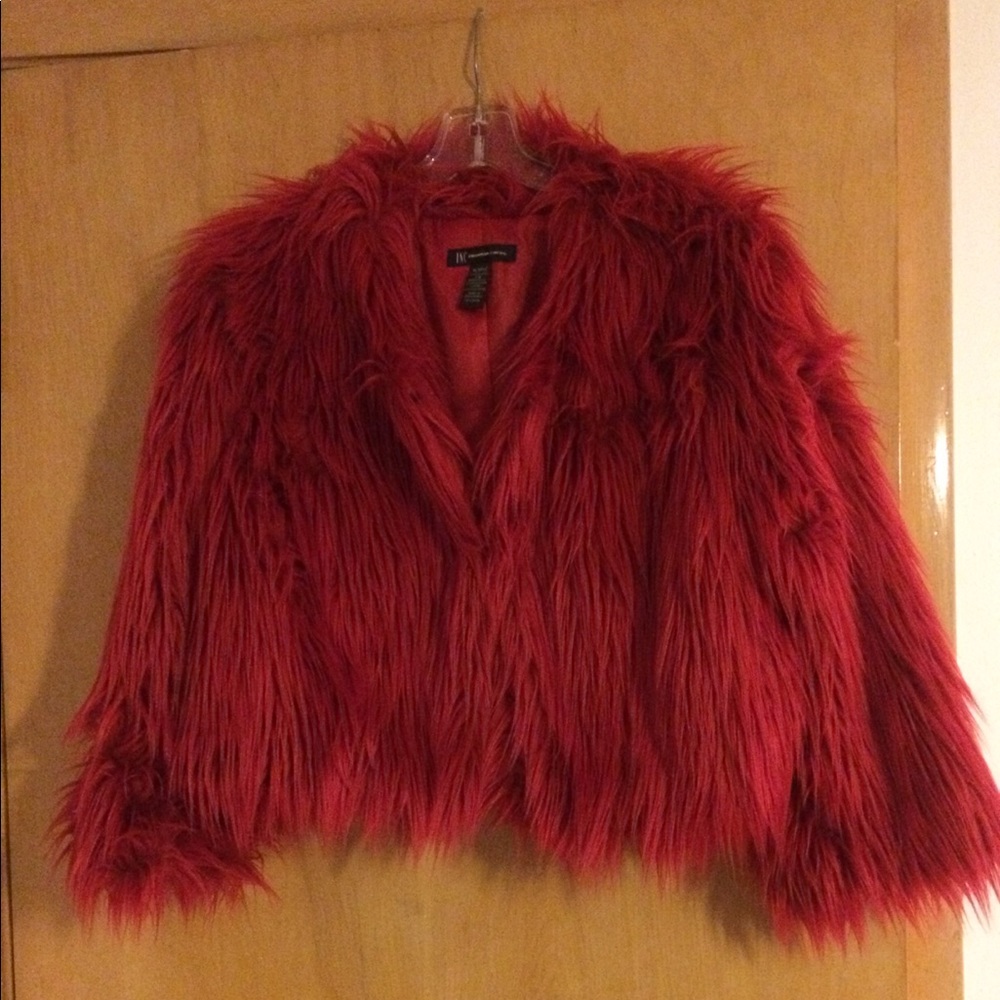 Red faux fur jacket