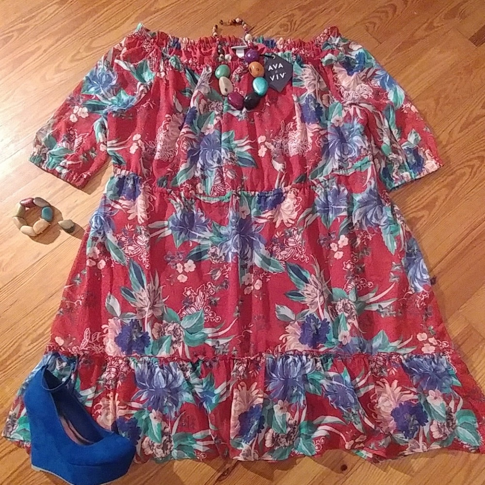 NWT Plus Size Ava and Viv peasant dress