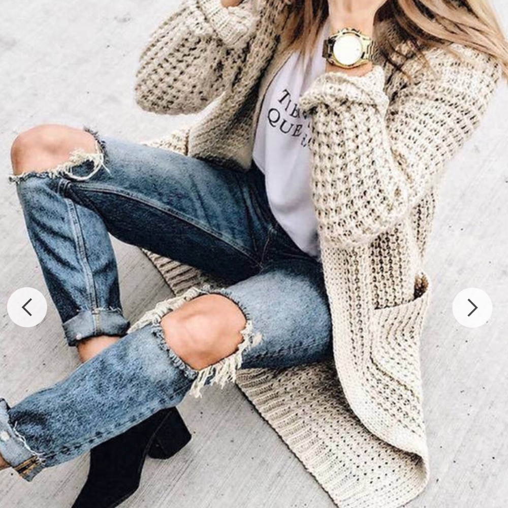 Chunky Waffle Knit Long Cardigan