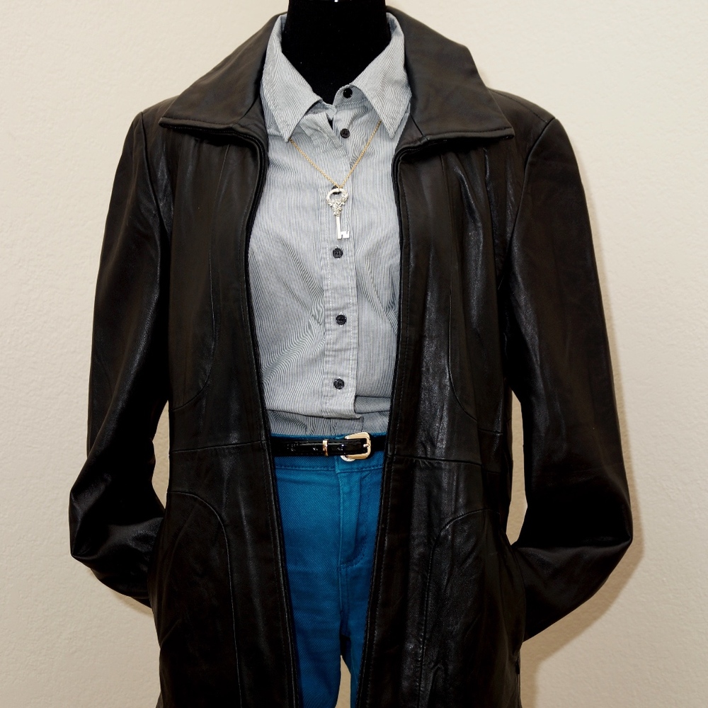 Beautiful Nine West Womens Black Leather Coat!