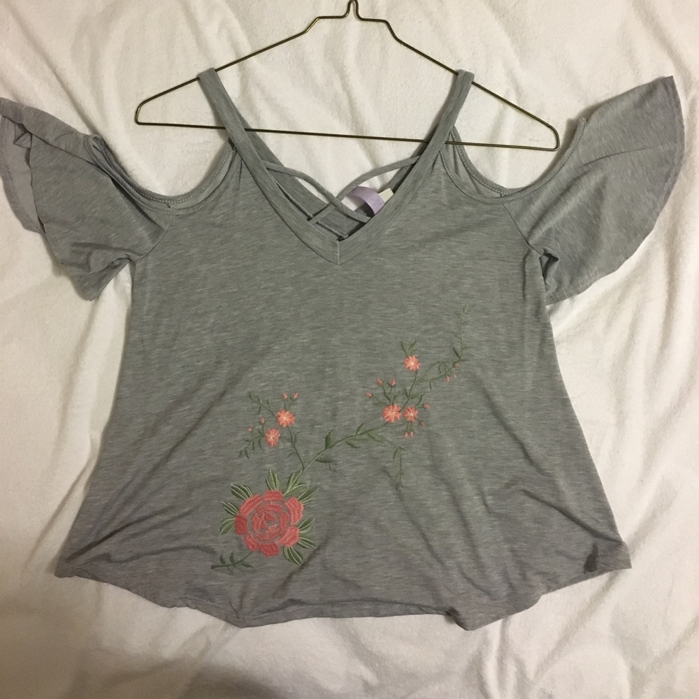 Grey “cold shoulder” top