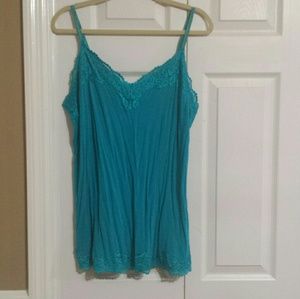 Lace trimmed turquoise cami