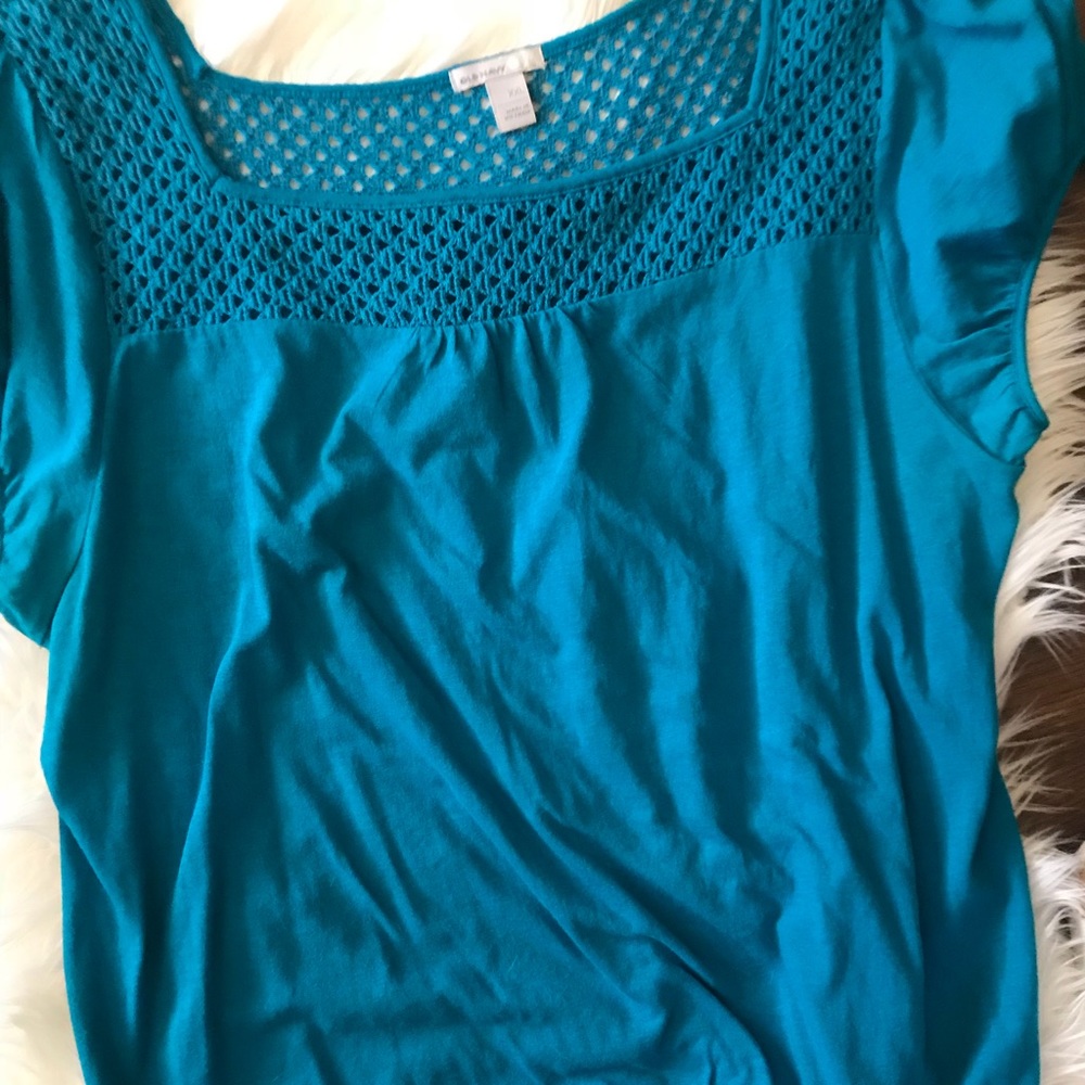 Old Navy Turquoise Crochet Peasant Top