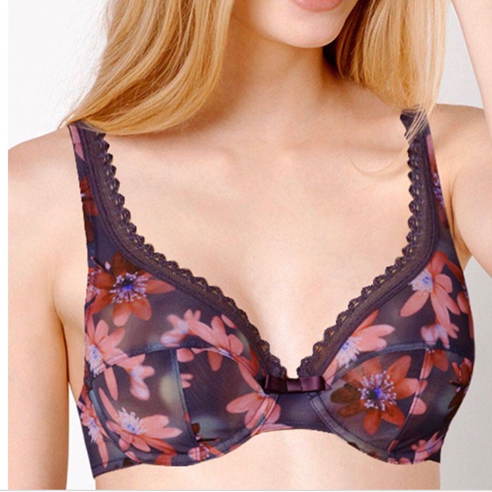LOU OXYGENE FULLCUP BRA & THONG MAUVE 34D Lg NWT!