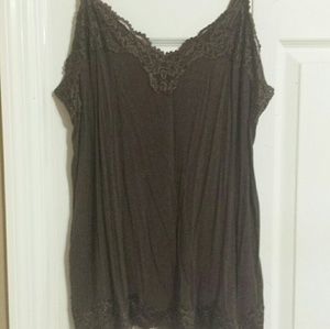 Lace trimmed brown cami