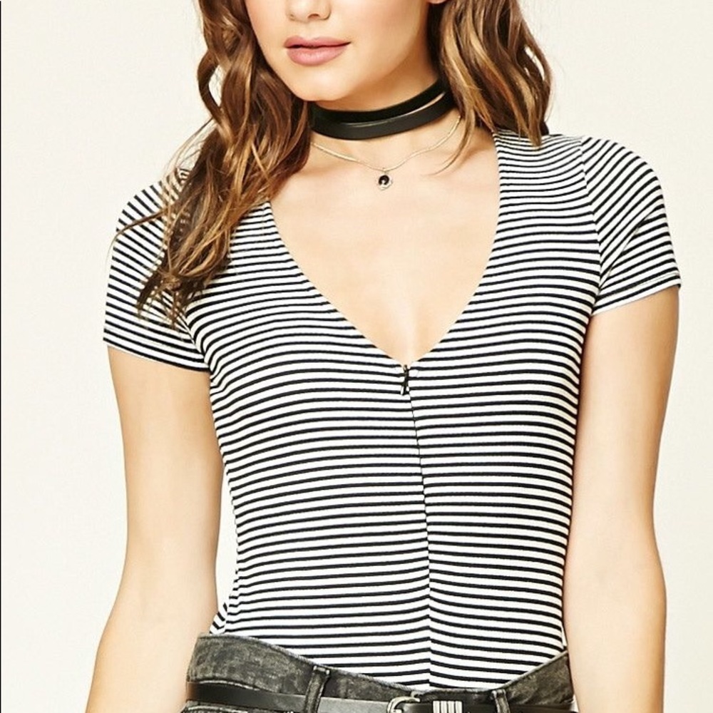 Striped Zip Front Bodysuit